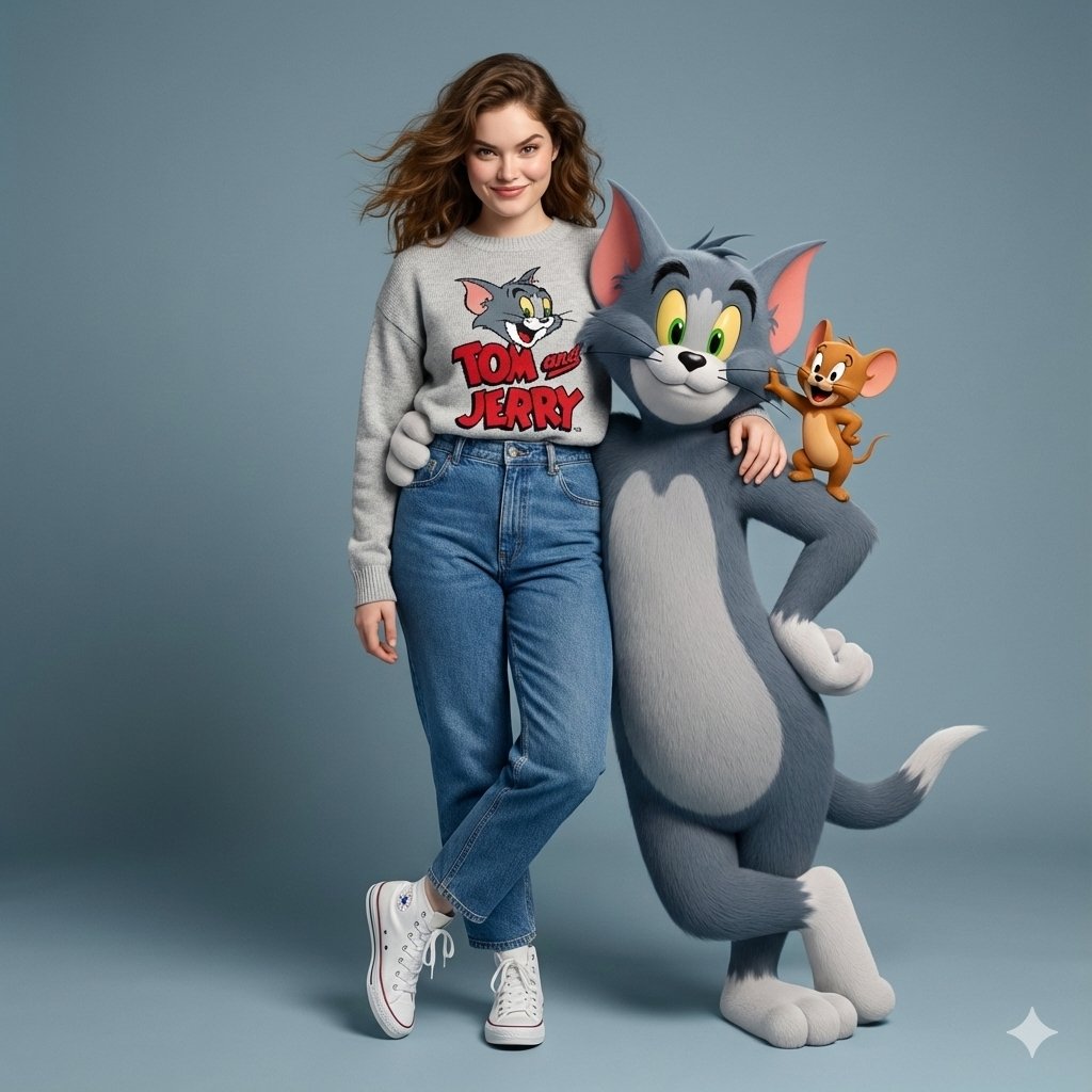 Studio Portrait of a Girl with Tom and Jerry